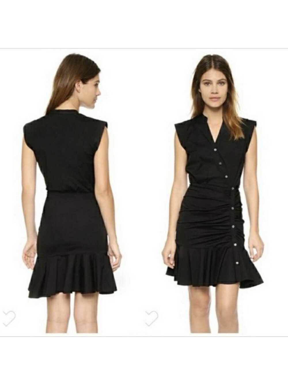 Veronica Beard Fountain Ruched Shirtdress Black Button Front Size 6